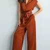 Next BELTED WIDE LEG STANDARD - Jumpsuit - Bronze Brown