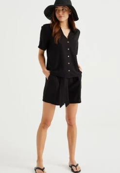 WE FASHION PAPERBAG - Shorts - Black -Frauen Geschäft 172da24e0ffe4685bd370ab16a7d45a6