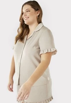 CURVE RUFFLE TRIM BUTTON UP SET - Nachtwäsche Set - Gold -Frauen Geschäft 1c60f494b98243238ea1e22776ef2f68