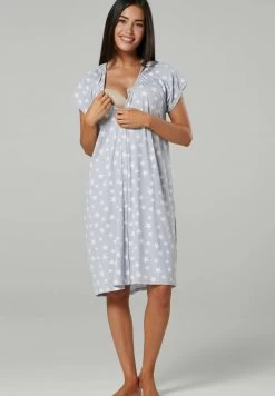 Happy Mama 2PACK - Nachthemd - Black Grey Melange With Stars -Frauen Geschäft 3439836423264ee89f623fb704814427