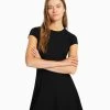 BERSHKA SHORT SLEEVE SKATER - MINI - Strickkleid - Black