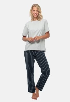 Schiesser ORGANIC - Nachtwäsche Set - Blau Gestreift Grau -Frauen Geschäft 4e1f2488efb84772a03e859e477494db