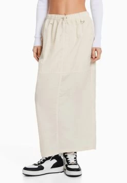 BERSHKA EFFECT - MIDI - A-Linien-Rock - Beige