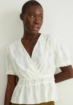 New Look FLORAL FRILL TIE FRONT - Bluse - White Pattern -Frauen Geschäft 92624c7819e74308b491836b7bc49d00