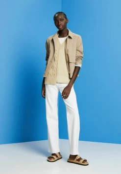 ESPRIT MIT V-AUSSCHNITT UND MUSTERMIX - Strickpullover - Beige