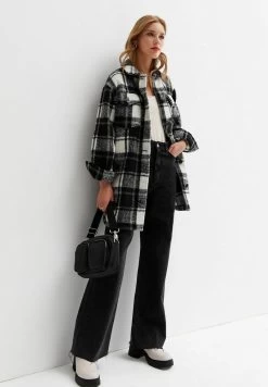 New Look CHECK BRUSHED DOUBLE POCKET - Kurzmantel - Black Pattern