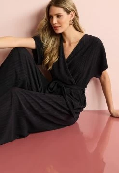 Next SHORT SLEEVE PLISSE STANDARD - Jumpsuit - Black -Frauen Geschäft dd3ad26f52284a018312d279cb2b3ec8